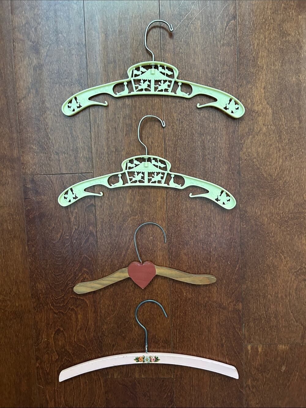 Vintage Collection of Baby Hangers, Wood and Plastic, Set of 4